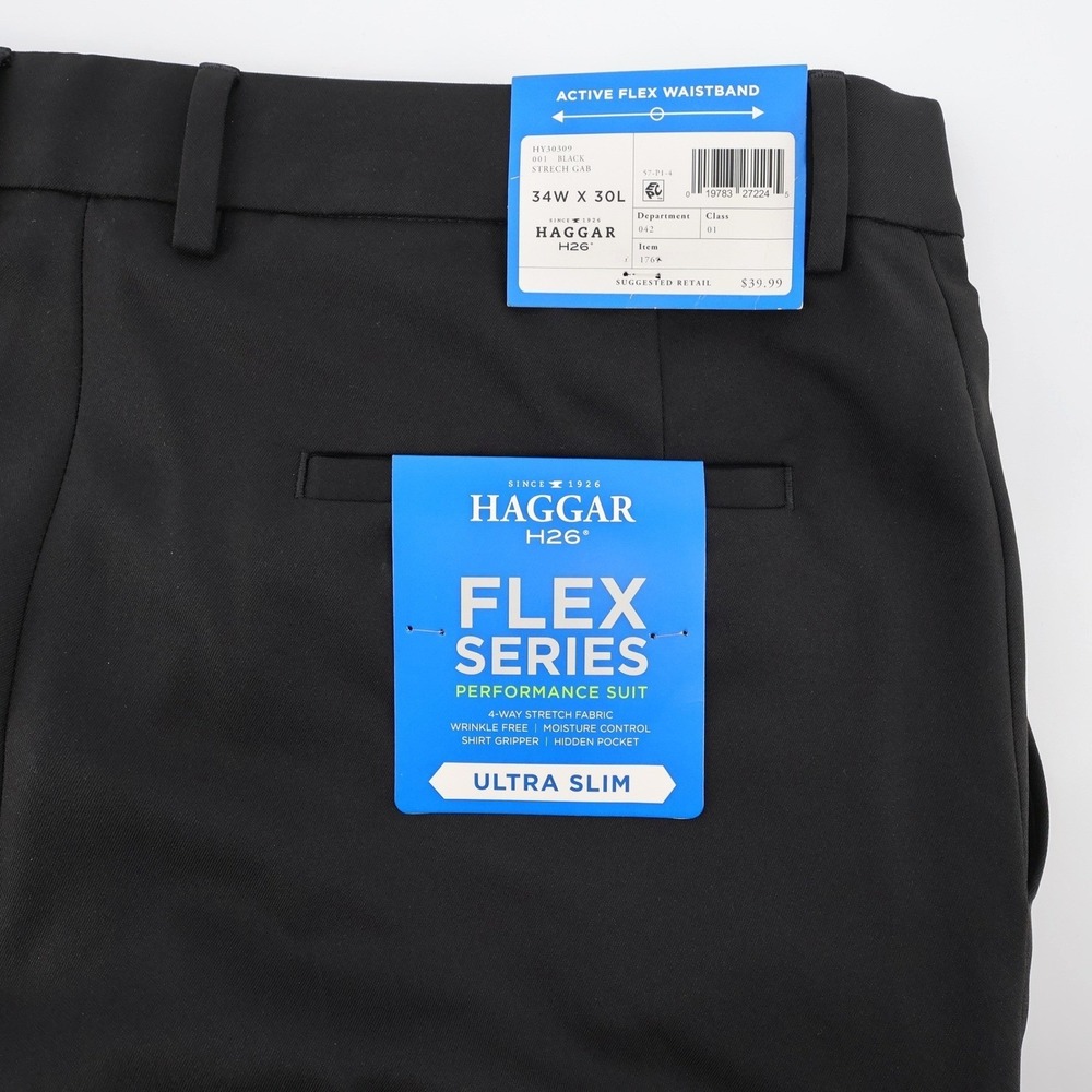 NEW Haggar H26‎ Flex Series Ultra Slim Performance Suit Pants Black Mens 34x30